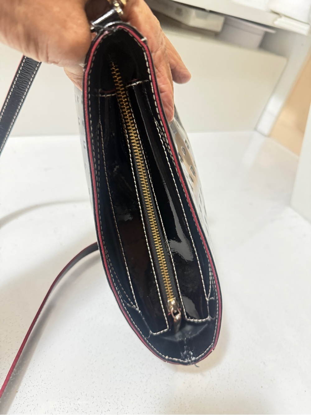 Arcadia Black Patent Crossbody with Red. embossed design - Picture 8 of 15